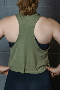 Ladies Cropped Tank Heather Olive