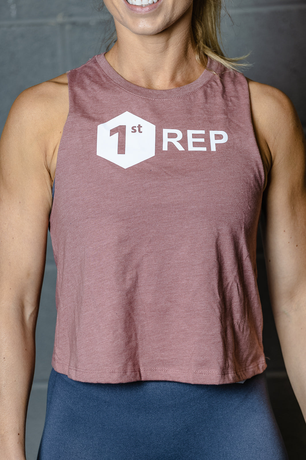 1st Rep Ladies Cropped Tank Heather Mauvre